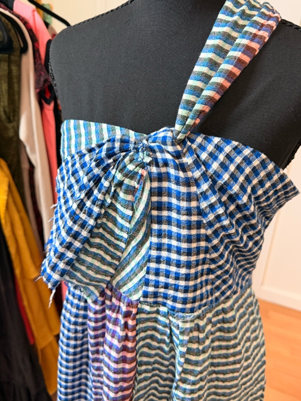 Maeve Anthropologie Blue Plaid Gingham One Shoulder Midi Dress Size 8 NWT - Picture 3 of 9